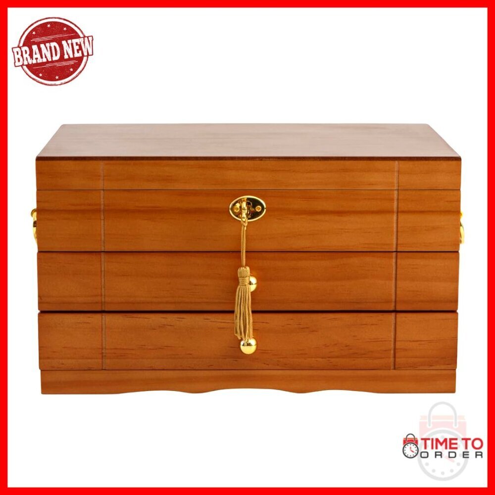 Wooden Jewelry Box Organizer with Lock, 2 Drawers, Multiple Compartments